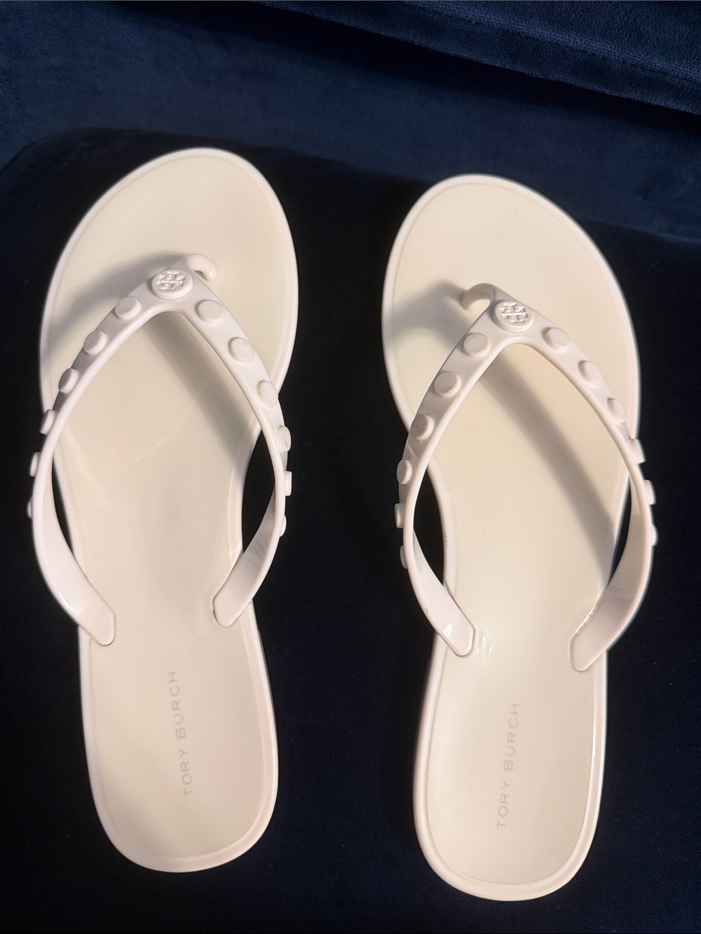 Tory Burch studded Jelly Thong Sandals, Size 7 white/ivory